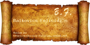 Balkovics Felicián névjegykártya